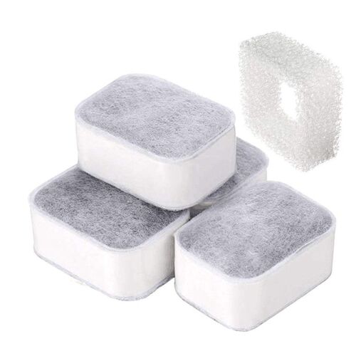 Xm Filtre De Rechange Pour Fontaine D'eau De Chat 2?1 L 4 Pièces Charbon Actif En Coton De Qualité Supérieure Et 1 Pièces Filtres À Mousse Blancs
