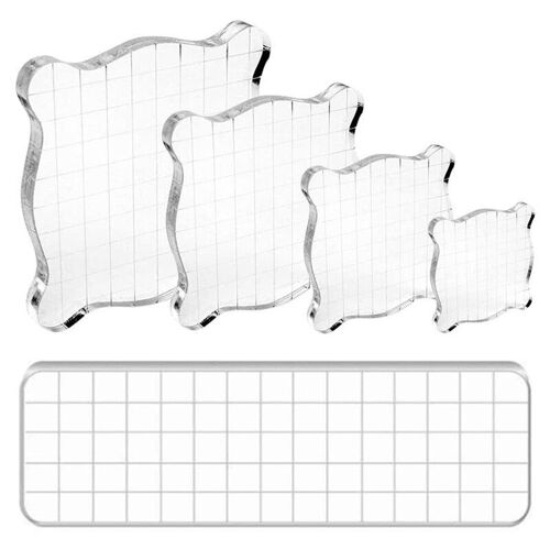 Xm 5 Pièces Bloc De Timbre Acrylique Outils D'estampage Clair Avec Des Lignes De Grille Pour Scrapbooking Bricolage Artisanat Cartes Faisant