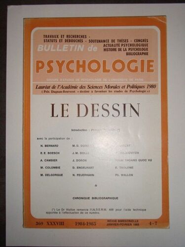 Bulletin De Psychologie N° 369 Tome Xxxviii Le Dessin