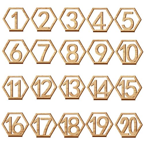 20 Pièces Pour Table De Mariage Décoration De La Maison Hexagone 1-20 Numéros De Table En Bois Avec Socle