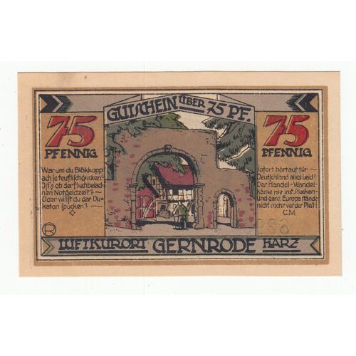 Billet Allemand - 75 Pfennig - Gernrode Am Harz 1921