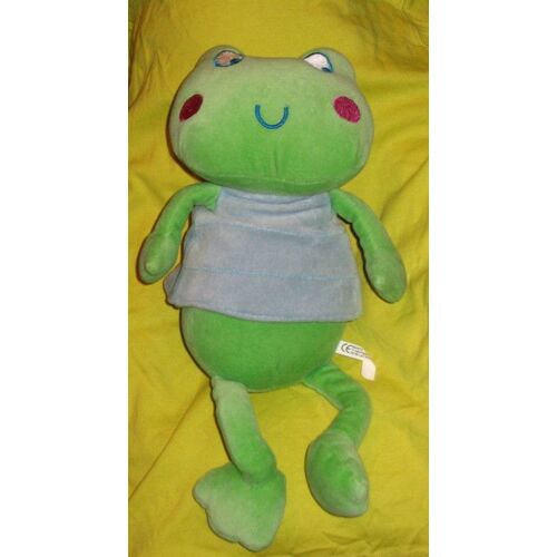 Grenouille Doudou Vert Pull Robe Bleu Brodé Rose Et Blanc Maxita 40 Cm