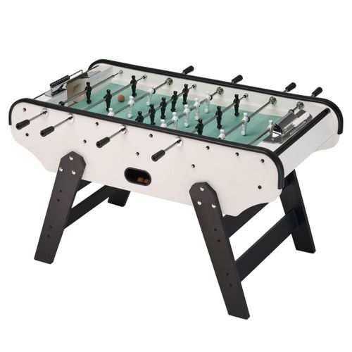 Baby foot robuste en bois pour adultes noir et blanc, look élégant - 3 balles lièges incluses - 2 à 4 joueurs