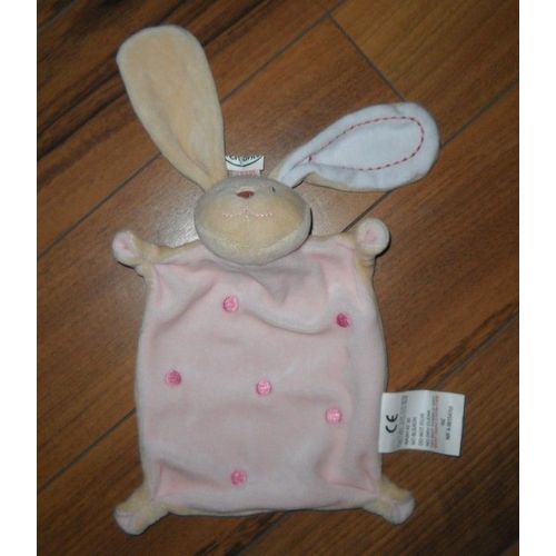 Doudou Lapin Rose Et Beige A Pois Brodes Plat - Bebe Fille Monoprix  Enfants Absorba