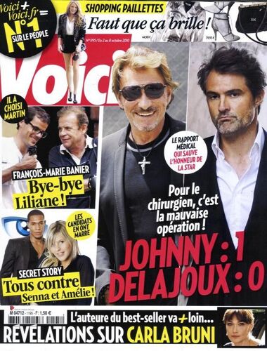 Voici  N° 1195 : 2p Chacun: Hallyday, Lively, Banier, M.Pokora, Bruni, Curtis/ 1p: Jackman, Manaudou, E. De Caunes, P.Doherty,  D.Beckham, Watson, Lohan, Madonna, Dubosc, Gaga, Palermo, Beckinsale