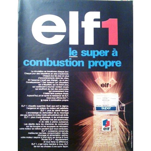 Publicite Ancienne (Juin 1968) Pour Le Carburant " Elf 1 " Essence A Combustion Propre
