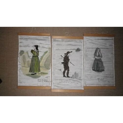 3 Peintures Sur Soie