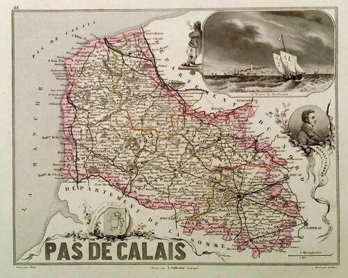 Rare Belle Carte Gravee Departement Pas De Calais Arras Bethune Boulogne Montreuil Saint Omer Saint Pol 1852