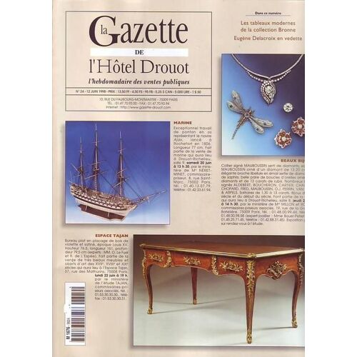 La Gazette De L Hotel Drouot 1998  N° 24 : Eugene Delacroix . Marine . Espace Tajan . Bijoux