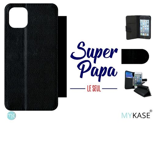 Etui À Rabat Iphone 11 Pro Max - Super Papa Le Seul Fond Blanc - Simili-Cuir - Noir