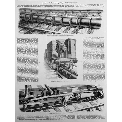 Rare Gravure D'epoque Chemin De Fer Atmospherique De Saint Germain En Laye 1847