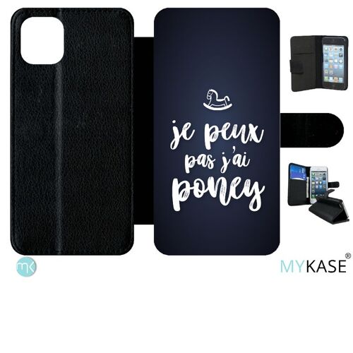 Etui À Rabat Iphone 11 Pro Max - Je Peux Pas Jai Poney Fond Noir - Simili-Cuir - Noir