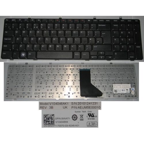 Clavier Qwerty UK Pour DELL Inspiron 1764 Series, Noir / Black, Model: V104046AK, V104046AK1, 0MVYXT1, P/N: AEUM5E00010