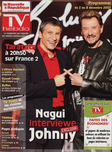 Tv Hebdo / 01-12-2007  N° 19181 : Edition La Nouvelle République - Johnny Hallyday (2p) - Russell Crowe (1/2p) -