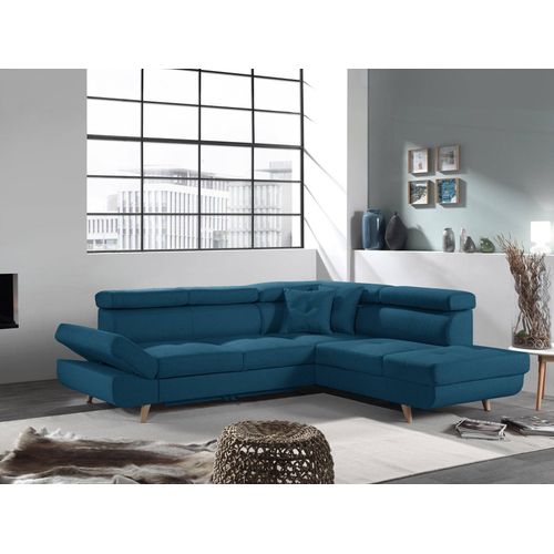 Linea - Canapé D'angle Droit Convertible Scandinave - L 252 X P 190cm Couleur - Bleu Canard