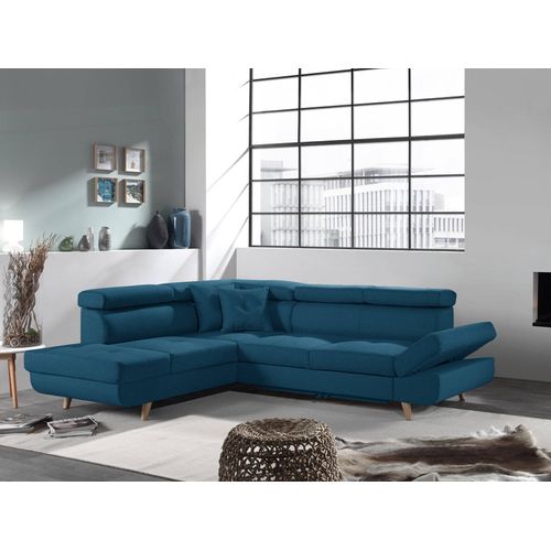 Linea - Canapé D'angle Gauche Convertible Scandinave - L 252 X P 190cm Couleur - Bleu Canard