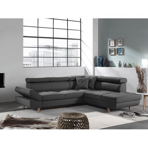 Linea - Canapé D'angle Droit Convertible Scandinave - L 252 X P 190cm Couleur - Gris Foncé