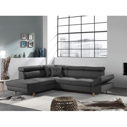 Linea - Canapé D'angle Gauche Convertible Scandinave - L 252 X P 190cm Couleur - Gris Foncé