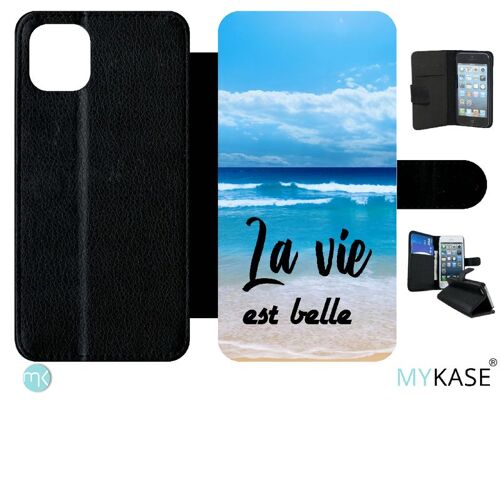 Etui À Rabat Iphone 11 Pro Max - La Vie Est Belle Fond Mer - Simili-Cuir - Noir