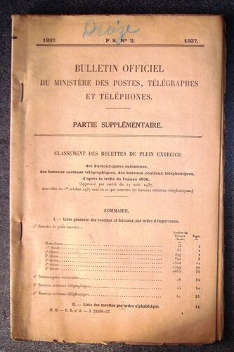 Bulletin Officiel Du Ministère Des Postes  N° 2 : 1937 P.S.2 Bulletin Officiel Du Ministère Des Postes,Télégraphes Et Téléphones Partie Supplémentaire