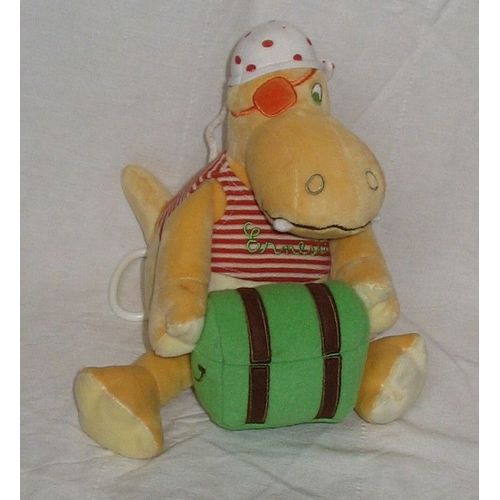 Crocodile Pirate Doudou Jaune Orange Blanc  Musical Boite À Trésor Vert Marron  Ernesto Carréblanc Tee Shirt Rayé Rouge Et Blanc