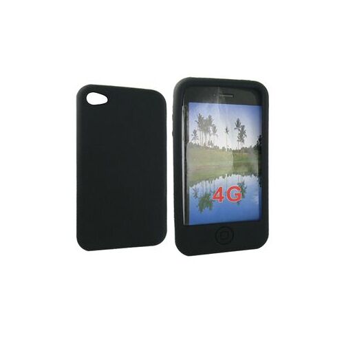HOUSSE ÉTUI SILICONE GEL Noir + film protection écran pour iphone 4