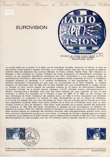 Document Philatelique Officiel N°01-80 - Eurovision (N°2073 Yvert Et Teillier)