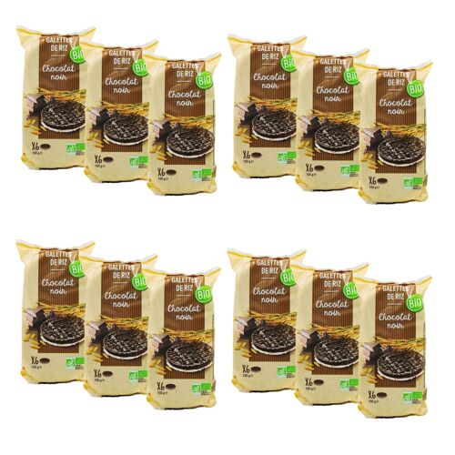 Lot 12x Galettes De Riz Chocolat Noir Bio - Paquet 100g