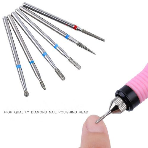 Ages 6 Pièces Diamant Clou Perceuse Fraise Peu Rotatif Bavure Électrique Pour Manucure Machine Cuticule Décapant Outils 