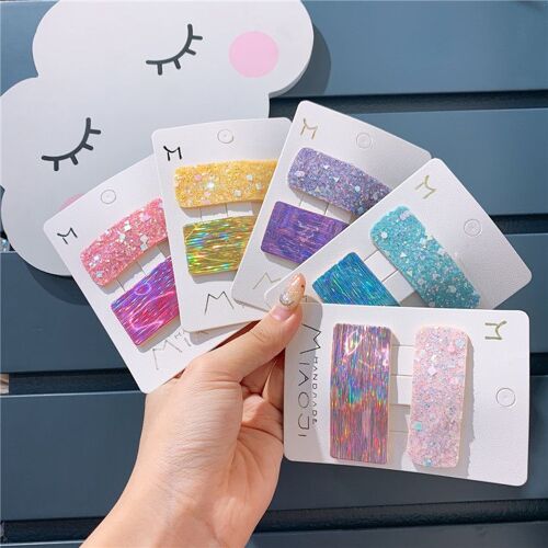 Ages 2 Pièces/Ensemble Nouveaux Enfants Paillettes Épingles À Cheveux Mignon Filles Pinces À Cheveux Rectangle Géométrique Barrettes Cheveux Accessoires Enfants Chapeaux Ensemble 