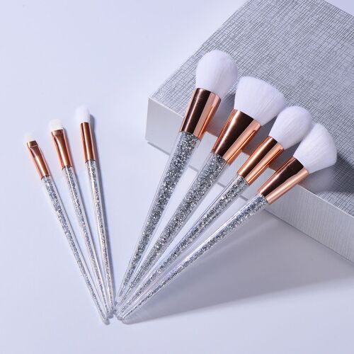 Ages Nouveau 7 Pièces Argent Diamant Licorne Cristal Pinceaux De Maquillage Ensemble Fond De Teint Mélange Poudre Yeux Visage Brosse Maquillage Trousse À Outils 