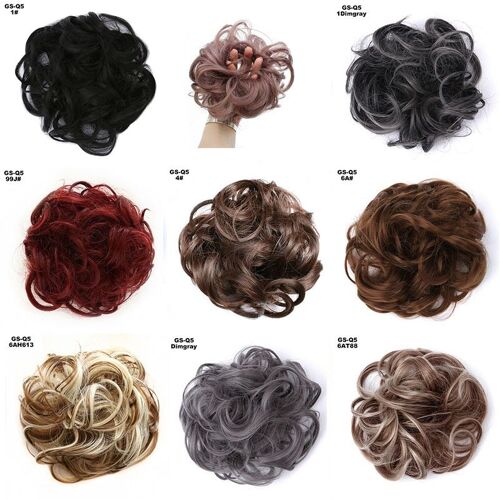 Ages Chignon Bouclé Scrunchie Avec Élastique Brun Gris Synthétique Anneau De Cheveux Enveloppement Pour Les Queues De Cheval De Cheveux 