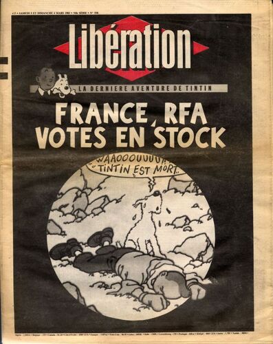 Liberation  N° 558 : 5/6-03-1983 Mort De Hergé-Dernière Aventure De Tintin