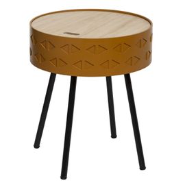 Table D'appoint Coffre Scandi Shiro - Diam. 38 X H. 45 Cm - Jaune Moutarde
