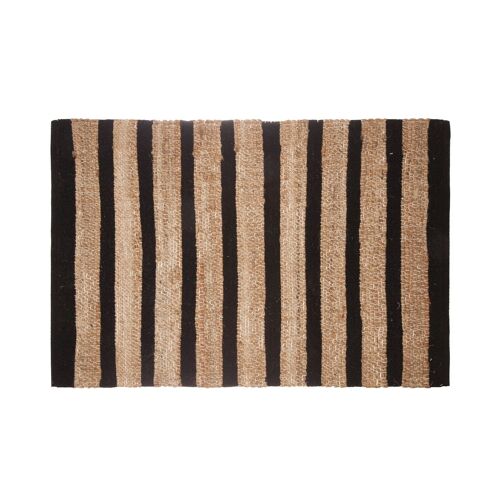 Tapis En Jute Naturel Rayures Box - L. 90 X L. 60 Cm - Noir