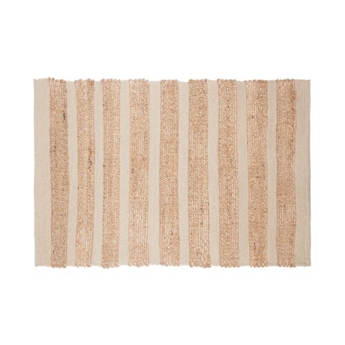 Tapis En Jute Naturel Rayures Box - L. 90 X L. 60 Cm - Blanc
