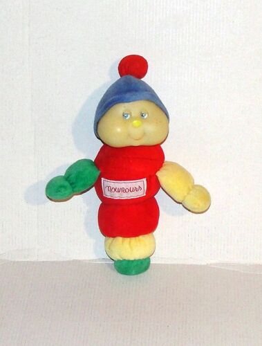 Peluche Toto La Luciole Rouge Vert Jaune Bonnet Bleu Pompom Rouge Vintage Nounours Doudou Chenille Phosphorescent Luminescent 22 Cm