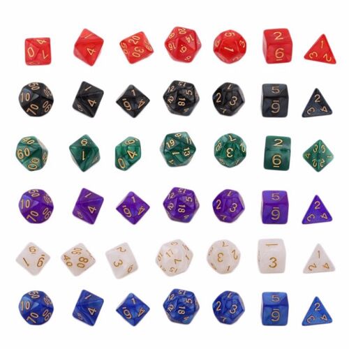 Ages 42 Pièces Couleur Vive Numérique Dés Créatif Multi-Facettes Perle Gemmé Acrylique Dés 16-20mm D4 D6 D8 D10 D12 D20 Pour Jeux