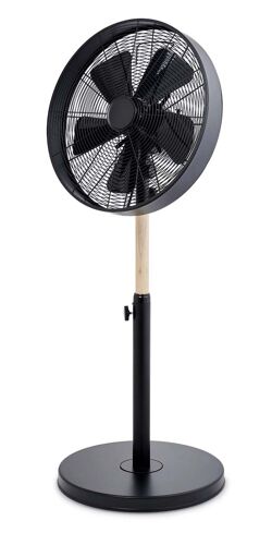 Ventilateur sur pied en bois et aluminium noir