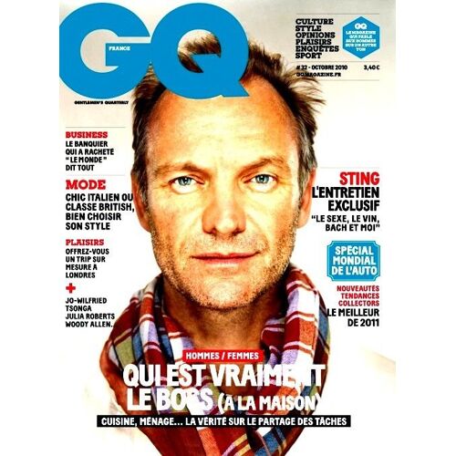 Gq Gentlemen's Quarterly France  N° 32 : Sting / Business / Mode / Sex / Hommes Vs Femmes / Tsonga / Julia Roberts / Woody Allen / Mondial De L'auto