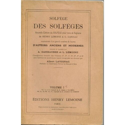 Solfège Des Solfèges Nouvelle Édition Pour Voix De Soprano - Volume 1c