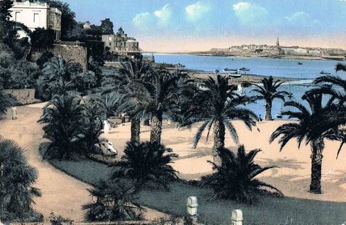 Carte Postale Ancienne, France, Ille Et Vilaine ( 35 ), Dinard, La Palmeraie, Au Fond Saint Malo