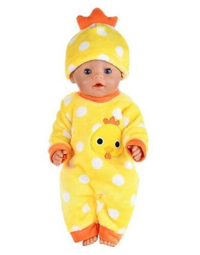 Ensemble Combinaison Pyjama Babygros Poupée Jaune Poussin + Bonnet Assorti Bébé Poupon Enfant Fille Garçon 43 Cm Barboteuse Costume Déguisement Jouet Nouveau-Né Vêtement Habit Manches Longues