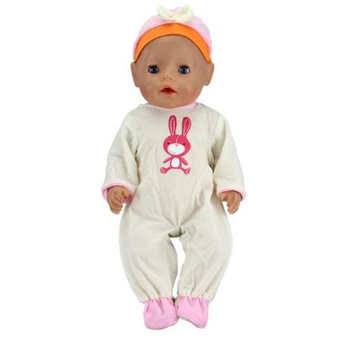 Ensemble Combinaison Pyjama Babygros Poupée Blanc Lapin Rose + Bonnet Assorti Bébé Poupon Enfant Fille Garçon 43 Cm Barboteuse Costume Déguisement Jouet Nouveau-Né Vêtement Habit Manches Longues Baby