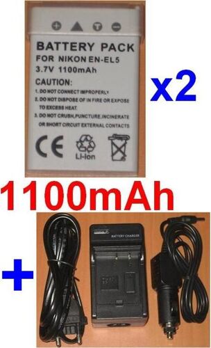 Chargeur + Batterie Pour NIKON ENEL5 EN-EL5 Coolpix P5000 P6000 P5100 P3 P4 P80 P90 S10 3700 4200 5200 5900 7900 **1100mAh**