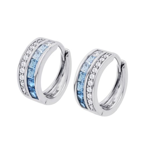 Boucles D'oreilles Lotus Silver Argent Oxydes Bleus/Blancs