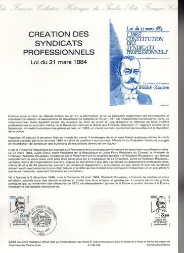 Création Des Syndicats Professionnels - Loi Du 21 Mars 1984 - Paris Le 22 Mars 1984