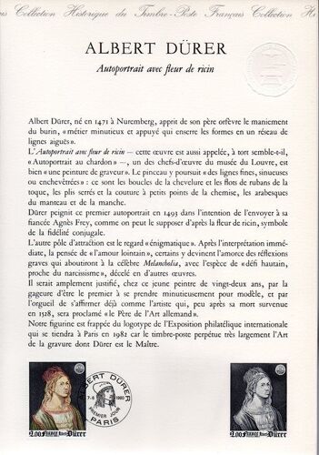 Albert Dürer - Autoportrait Avec Fleur De Ricin - Paris Le 7 Juin 1980