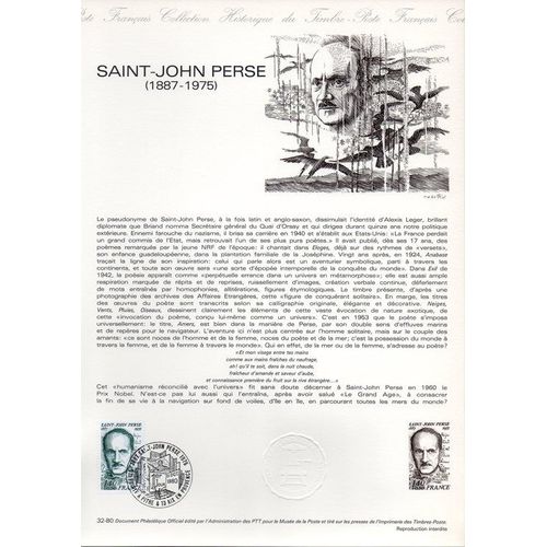 Saint-John Perse - Point À Pitre Et Aix En Provence - 10 Octobre 1980