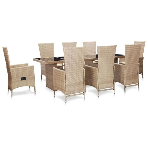 Salon De Jardin Avec Coussins 9 Pcs Résine Tressée Beige